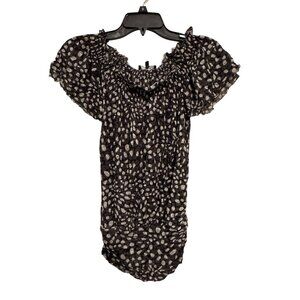Express Polka Dot Crinkle Short Sleeve Women XS Black White Blouse